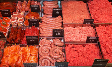 trays of meat on display